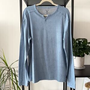 Nicoby Blue Split Neck Cotton Blend Long Sleeve Tee Men’s Size Medium